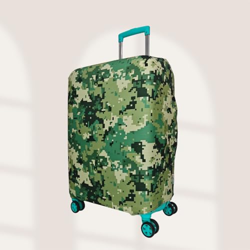 Image of Printed Polyester Suitcase Cover Stretchable Luggage Protector Trolley Bag Cover Travel Accessory (Army Squre Green-S)
