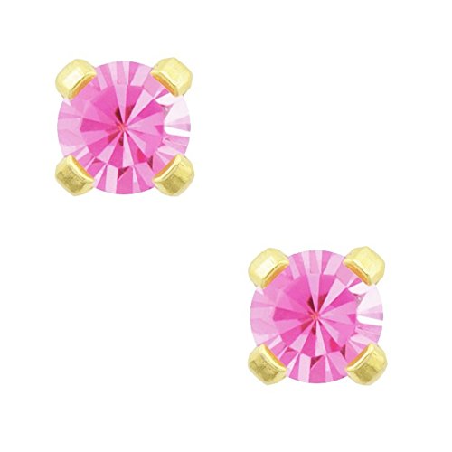 Studex Tiny Tips - Pendientes hipoalergénicos con circonita cúbica rosa de 3 mm, chapados en oro para niños