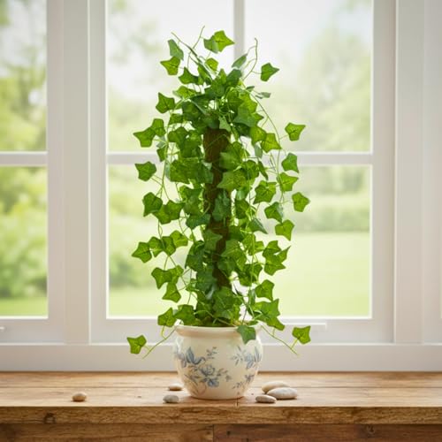 Image of fancymart Artificial Green Leaf Hanging Creeper on Moss Stick (Without Pot) - 60 cm Tall Hanging Creeper Plant for Indoor Home, Office, Restaurant & Cafe Decoration