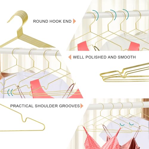 ABHENG 50 Stück Kleiderbügel aus Metall, platzsparend Edelstahl Kleiderstange, rostbeständig, für Shirts, Hemden, Kleider, Tops, 42B x 21H cm,Gold,AIY0350J