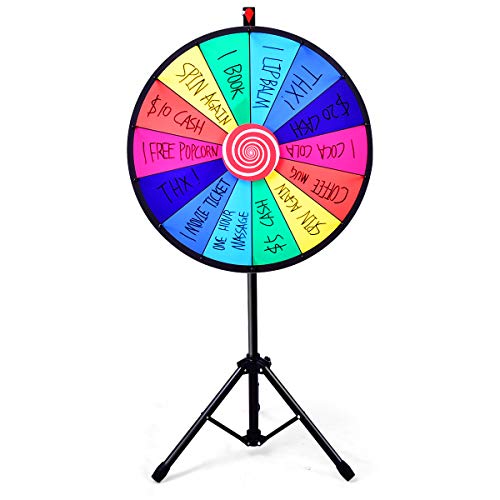 GOPLUS Roue de la Fortune 24 Pouces sur Pied, Prize Wheel 14 Grilles, Hauteur Réglable, avec Stylo Effaçable, Gomme et Pointeur, Trépied Stable et...