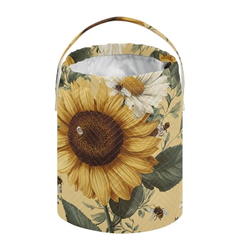 Image of Tatenale Crochet Bag Yarn Bag Knitting Project Bag with Pockets and Handle Portable Yarn Storage Organizer Tangle Free 8.3x11 InchYellow Sunflowers and Daisies09
