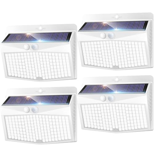 nipify Luz Solar Exterior con Sensor de Movimiento,3 Modos/4 Paquete Focos Solares,Impermeable Luces Solares Led Exterior para Jardín, Garaje, Calle, Patio, Caminos
