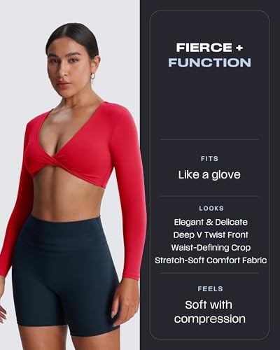 Image of Aoxjox Sienna Twist Deep V Training Women's Long Sleeve Crop Top