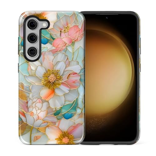 Coque Samsung S23 rigide vitrail doré de haute qualité contre les chocs