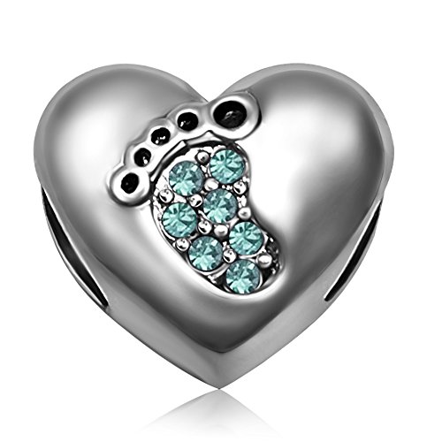 Love Feet Heart Mom Mommy Birthday Birthstone Jan-December Womens Beads Charms for Bracelets Mother Wife Sister Grandma Jewelry