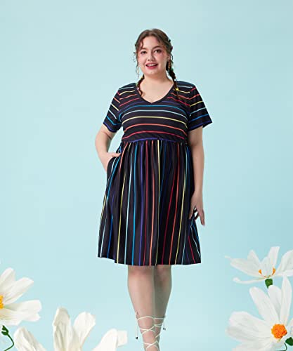 RITERA Plus Size Dresses for Curvy Women Summer Spring Womens Dress V Neck Short Sleeve Casual Dress with Pockets XL-5XL3