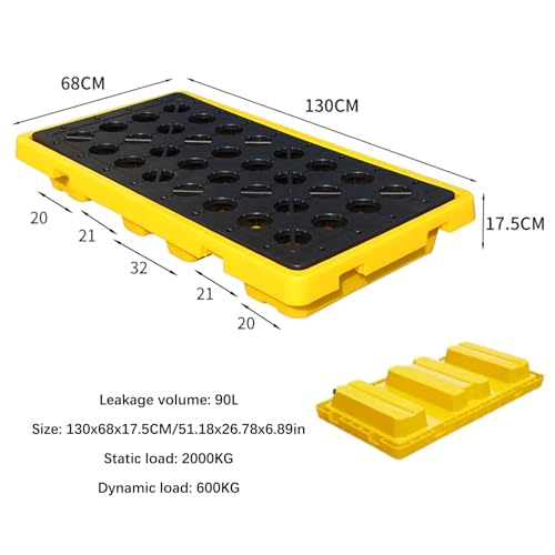XBTGS Plataforma modular de contención de derrames, palés industriales antiderrames para la prevención de fugas de tanques de aceite, construcción de polietileno duradera, 130 x 68 x 17,5 cm, 51,18 x