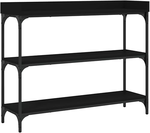 vidaXL Mesa consola contemporánea negra con estantes, marco de madera y metal, patas ajustables para estabilidad, ideal para entrada, sala de estar