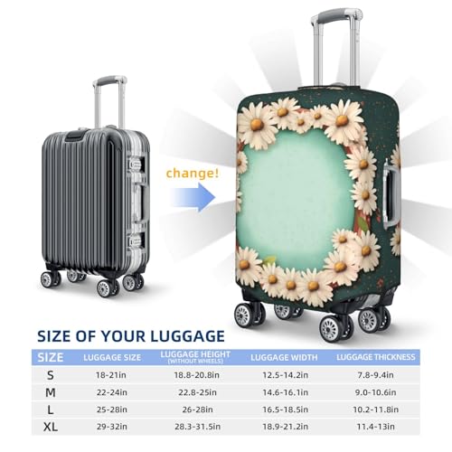 Travel Luggage Cover With daisies and frame Suitcase Protector Elastic Washable Stretch Suitcase Protector Anti-Scratch Travel Suitcase Cover Fit 18-32 Inch Luggage2