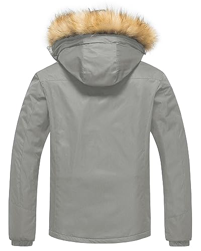Image of Pursky Men's Waterproof Ski Jacket Winter Snow Coats Fur Hooded Raincoats Parka
