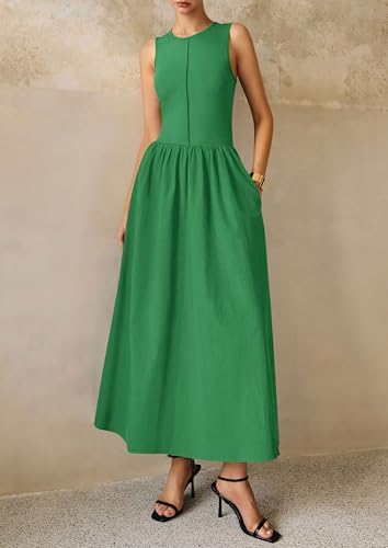 Image of PRETTYGARDEN Maxi Dresses for Women 2026 Summer Casual Sleeveless Patchwork Flowy Vacation Sundress Knit Long Work Tank Dress