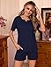 Aseniza Schlafanzug Damen Kurz Baumwolle Shorty Pyjama Sommer Nachtwäsche Sleepwear Hausanzug Loungewear Kurzarm Zweiteiler Schlafset V-Ausschnitt mit Knöpfen Blau L