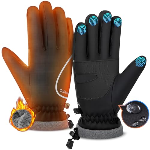 GoSkala Fahrradhandschuhe Winter, Warme Fahrradhandschuhe mit Touchscreen Wasserdicht & Winddicht, Anti-Rutsch-Palm, Verlustschutz-Karabiner Für Damen und Herren