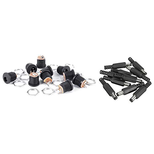Bloepum 10Pcs 5.5X2.1mm Male Solder Dc Tip Plug Jack Straight Connectors for DC Power Supply LED Lights Switch Black & 10 Pcs 3-Terminal Soldering Female Power Jack DC Socket