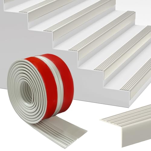 Stair Nosing Profile, Self-Adhesive, 2 m, Stair Edge Profile, Non-Slip Stair Steps, PVC Edge Strips, Stair Profile Edge Protection, Grey