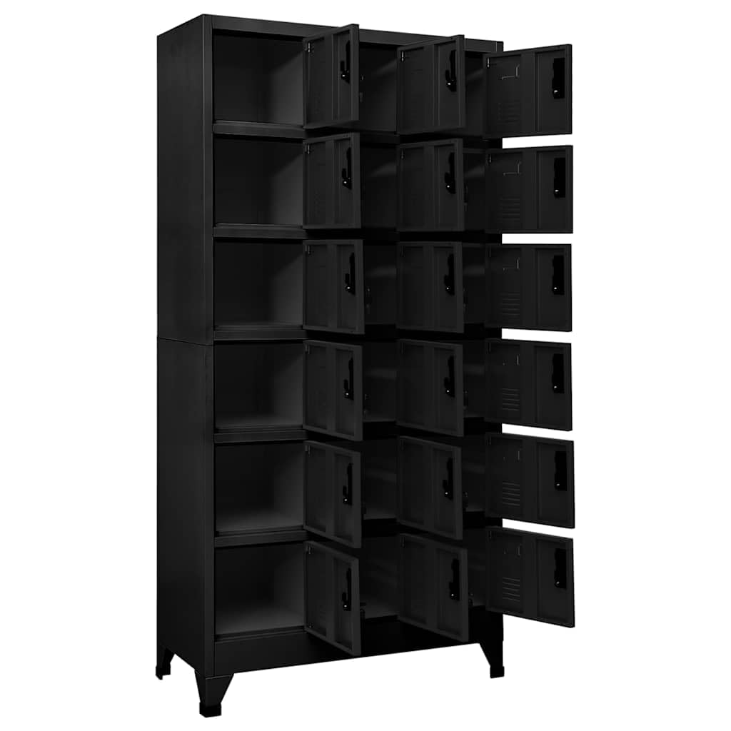 Taquilla de acero negro con 18 compartimentos, 90 x 40 x 180 cm