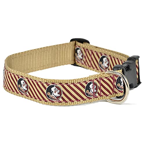 FSU Dog Collar | Maroon and Gold with The FSU Indian Woven in a Repeating Pattern | A Quality in Dogs We Trust Florida State University Dog Collar (X-Large)
