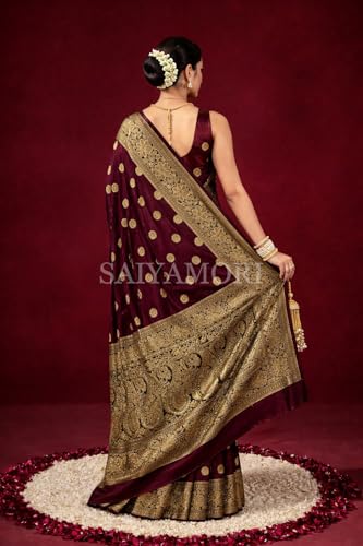 Image of Women's Soft Silk Style Jacquard Saree with Rich Zari Woven Border & Pallu | 5.6 Mtr Saree with 0.8 Mtr Unstitched Blouse