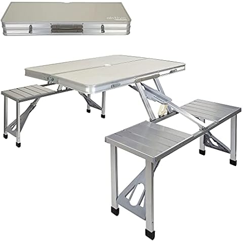Aktive 52887 - Mesa de camping plegable con sillas, 135x86x67 cm, plegable de picnic con sillas, aluminio Cover