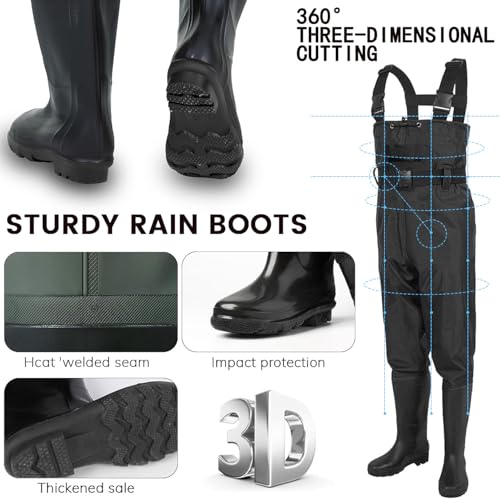 Wathose Herren Damen,Wathose Anglerhose mit Stiefel,Angelhose für Erwachsene mit Stiefel,Atmungsaktive Wasserdicht Watthosen für Sport Angelliebhaber, Angeln, Wassersport, Outdoor Aktivitäten