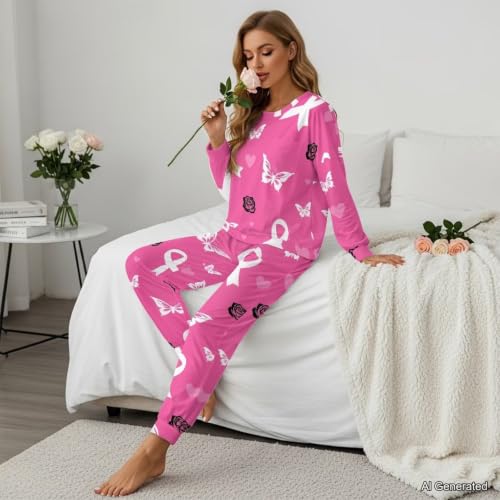 Image of Women's Pajamas Set Soft 2 Piece Loungewear Long Sleeve Pj Set Matching Sleepwear with Pockets for Women Plus Size