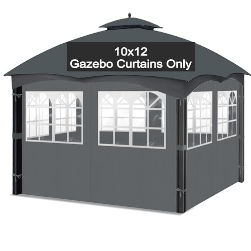 Bstge 10'x12' Gazebo Curtains Outdoor Waterproof with PVC Windows, 4-Panel