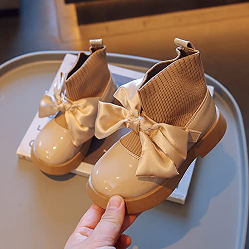 Girls Booties Fashion Leather Boots Shoes Waterproof Leather Short Boots Non Slip Breathable Princess Shoes (Beige, 4.5-5 Years)2
