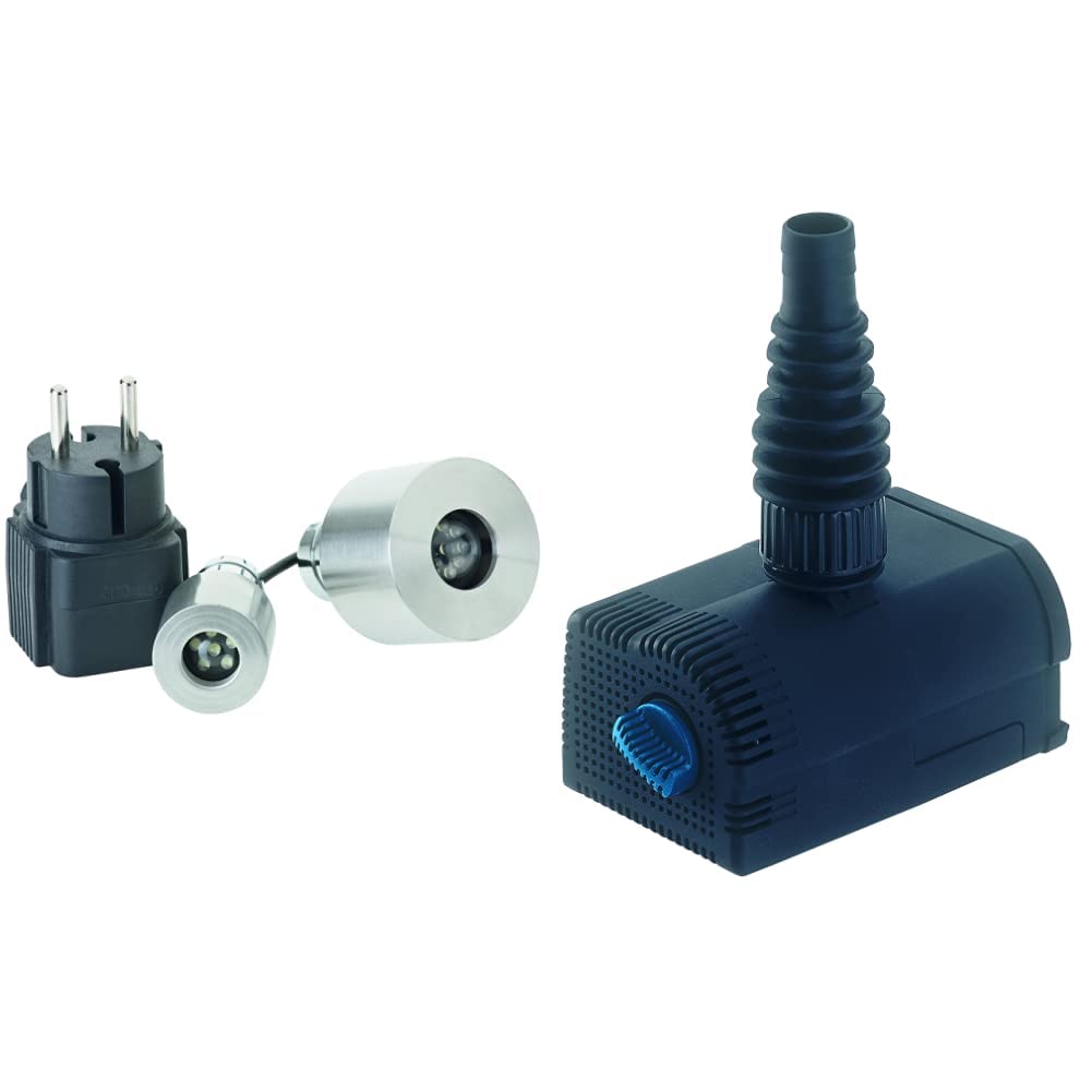 Oase 50115 LunaLed 9 Stück Quellsteinbeleuchtung und Unterwasserbeleuchtung & 36975 Wasserspielpumpe Aquarius Universal 600,Teichpumpe, Wasserspiel, Garten
