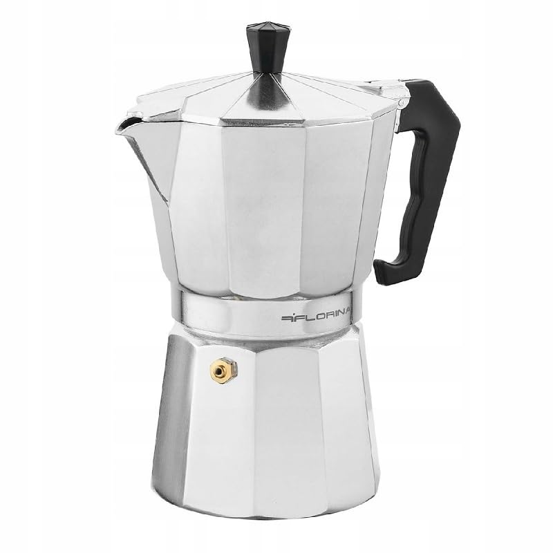 FLORINA Aluminium Espresso Maker, 6 Cups (150 ml), Hob Plates, Espresso Machine, Grande, Espresso Coffee Pot for Preparing Italian Espresso, Suitable for Ceramic Hobs, Electric Hobs, Gas