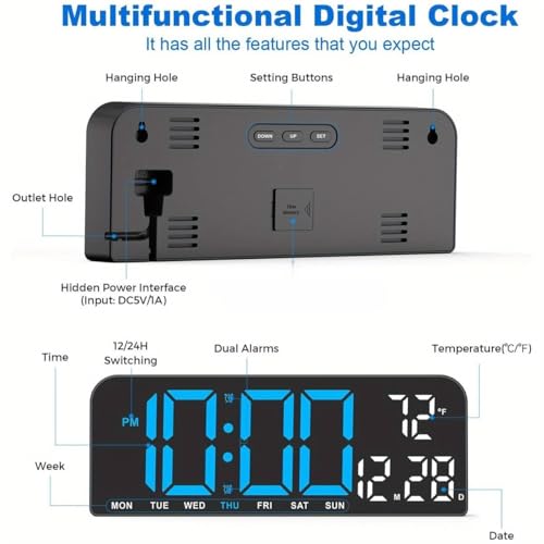 Image of EASEPRES Digital Wall & Table Clock with Dimmable LED Display (4 Levels), Dual Alarm, Temperature, Date & Day, Countdown Timer | Plug-in Modern Wall Clock for Home, Living Room & Office (Orange,10 inch)
