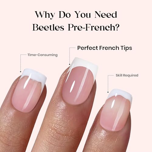 Image of Beetles French Tips Press On Nails - Glow French | Pink Press On Nails Short Square 150 Pcs Fake Nail Tips, Soft Nail Gel False Nails Art DIY Gifts for Women
