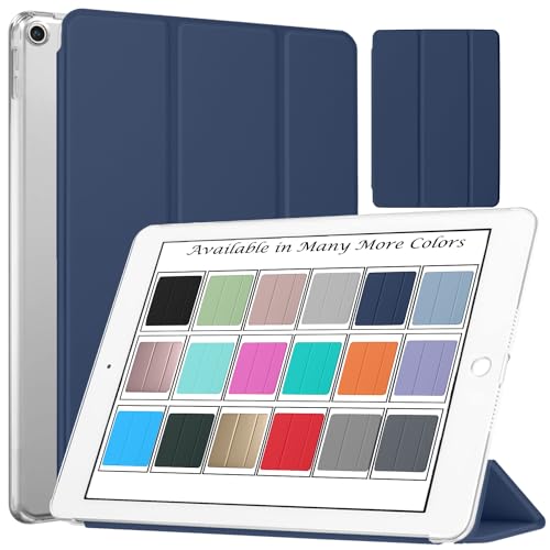 Image of DuraSafe Cases for iPad 9.7 Inch 5 /6 [iPad 5th 6th Gen ] A1893 A1954 A1822 A1823 MRJN2HN /A MR7G2HN /A MR7F2HN /A MP2F2HN /A Trifold Hard Smart PC Translucent Back Cover - Navy Blue