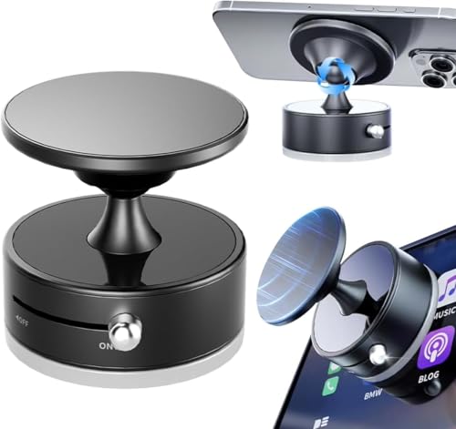 Vacuum Suction Magnetic Phone Holder, 360° Adjustable Car Phone Mount, Universal Double-Sided Magnetic Bracket for Smartphones in Vehicles/Gym/Shower/Mirror (Black)