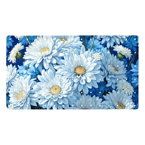 Alfombrilla de baño antideslizante azul y blanca de PVC extra larga con ventosas 2