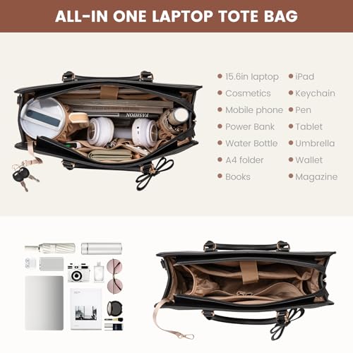Image of LOVEVOOK Laptop Tote Bag for Women,Leather Work Bag, Waterproof Business Teacher Bag,Large Computer Handbag Purse Briefcase,Office Gifts for Women