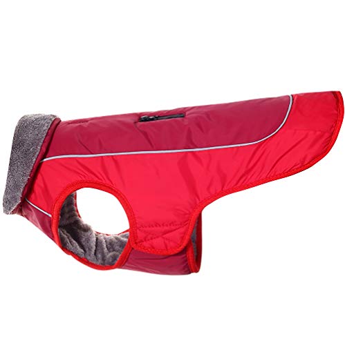 JoyDaog Hundemäntel mit Fleecekragen für kleine Hunde, wasserdichte, warme Welpenjacke aus Baumwolle für den kalten Winter, Rot XS