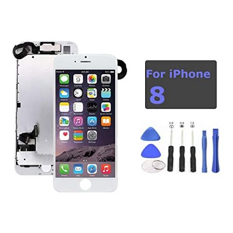 passionTR White for iPhone 8 Plus 5.5 Inch LCD Digitizer Display Screen Replacement Full Frame Complete Assembly with Camera Ear Speaker Proximity Sensor with Repair Tool kit Cover
