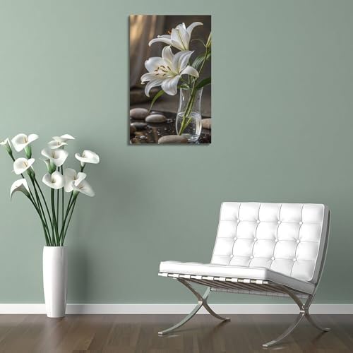 Poster lys blancs vase en verre solution déco pour mur vide 40x60cm - 5