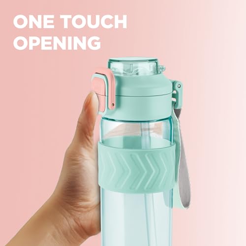 Image of MILTON Calvin 1000 2-in-1 Sip or Gulp Lid Water Bottle 1 ltr | Unbreakable | BPA-Free, One-Click Open, Leak-Proof, Crystal Clear Design, Sipper Water Bottle For Office, School, College, gym set, Green