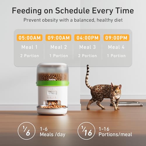 Image of Automatic Cat Feeder - 2L Cat Food Dispenser, Timed Auto Pet Feeder with 180-day Battery Life, 1-6 Meals Per Day, 1-16 Portion, Desiccant Bag Keeps Dry Food Fresh, Also for Small Dogs