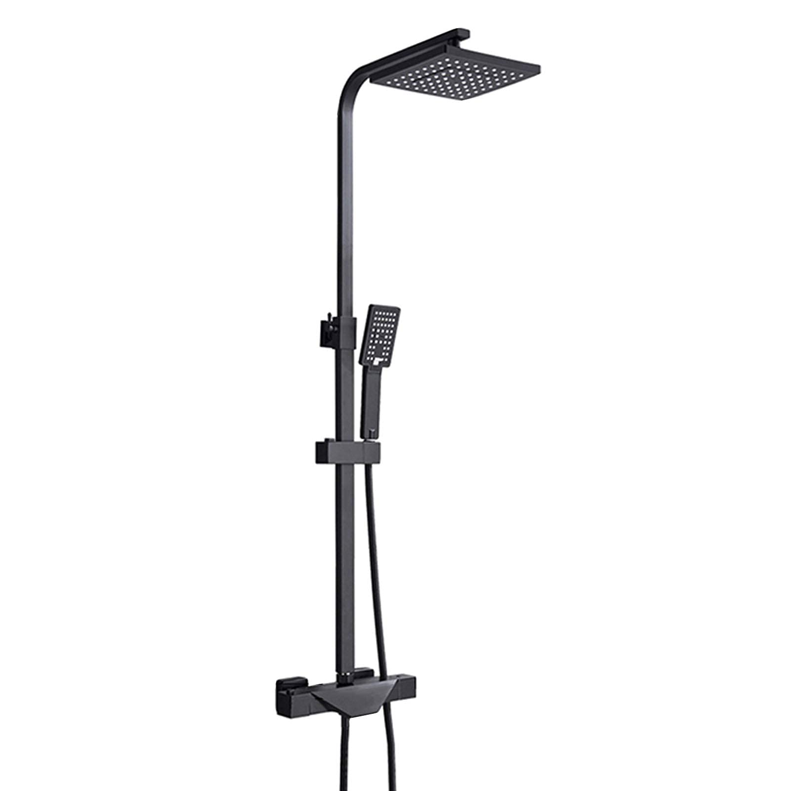 CWCQGH Thermostatic Shower System Matte Black, Exposed Shower Faucet Set, 8 Inch Rainfall Shower Head, Handheld Sprayer and Waterfall Tub Spout, Bath Shower Mixer Tap