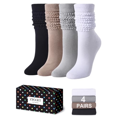 Zmart Slouchy Socks for Women - Pack of 4 Long Socks for Winter