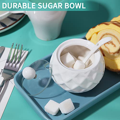 Kitchenexus Ceramic Sugar Bowl, Modern Porcelain Sugar Bowl With Glass Clear Lid And Spoon 8.8Oz/250Ml In White Rhombus Shape, Suit For Coffee Bar, Restaurant, Kitchen And Home Breakfast #TOP3