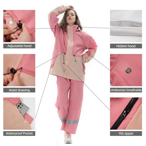 Rain Suit for Women, Waterproof Rain Jacket & Trouser with Reflective Srtip, Rain Gear for All-Sport Anti-storm3
