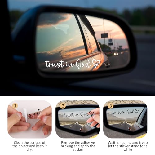 Image of 6 Pcs Trust in God Rearview Mirror Stickers, 4 inch Waterproof High-Adhesion Christian Mirror Decals, Daily Commute Car Interior Faith-Based Decor for Inspirational Road Trip Personalizing