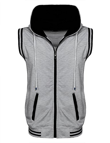 Coofandy Mens Active Casual Sleeveless Hoodie Zip Up, Navy, XXL