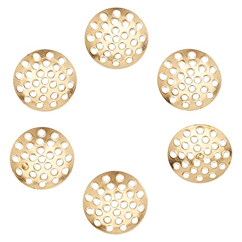 Image of LiQunSweet 200Pcs Brass Brooch Pendant Finger Ring Brooch Sieve Findings Perforated Disc Settings Flat Round for DIY Disc Dangle Drop Earrings Making Supplies - 14mm