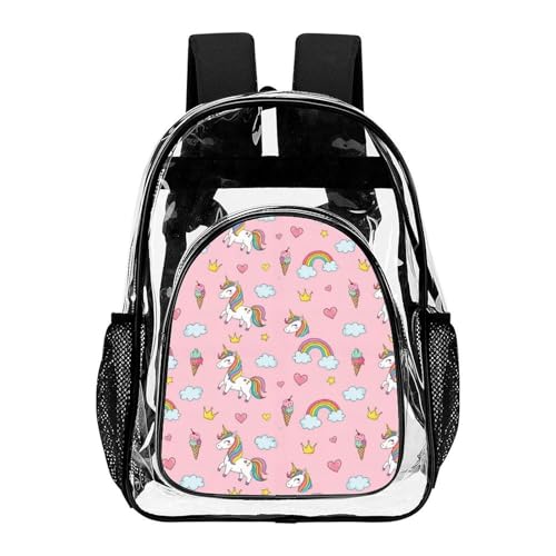 Outdoor Sports Portable Clear Backpacks with Adjustable Shoulder Straps for Women and Men Family Picnic, Beach Use (Cute Unicorns)