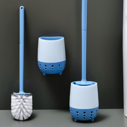 Image of Favria Toilet Brush with Holder - Long Handle, Wall-Mounted Stand, Durable Bristles - Bathroom Cleaning Brush (Pack of 1 Blue)